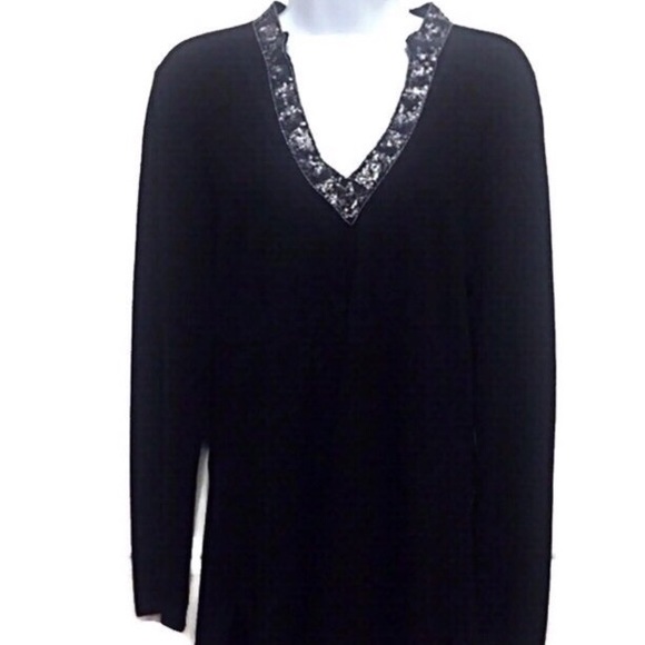 Alfani Black Silk Blend Sweater w/ Silver Sequins - Picture 1 of 5